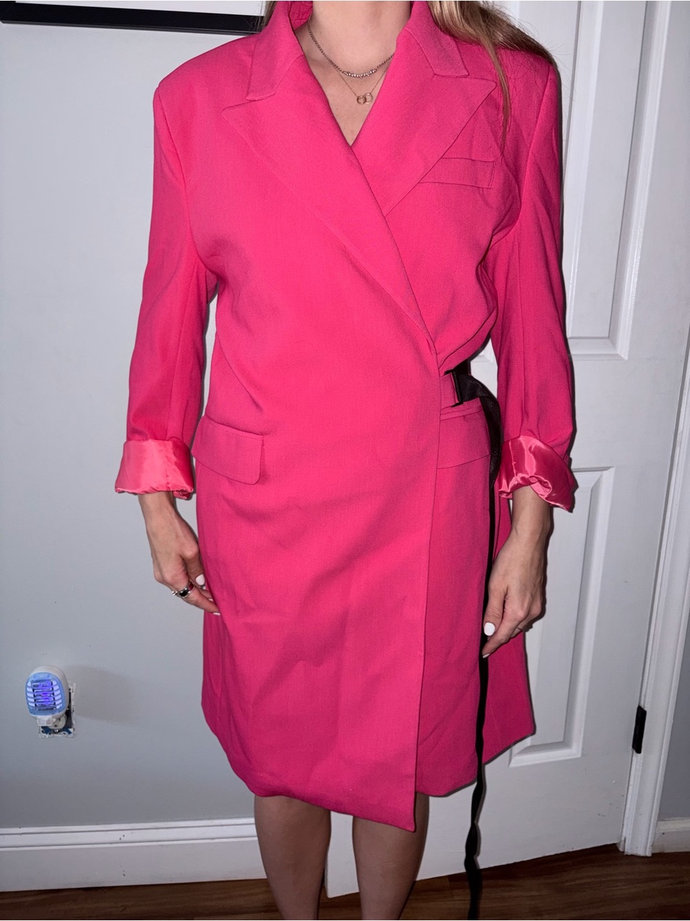 GSTQ Tailored Hot Pink Wrap-Front Blazer Jacket